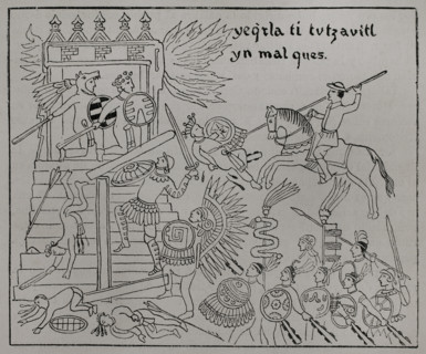 Conquest of Mexico (1519-1521). Storming of the Teocalli (Great Temple) of Tenochtitlan. The