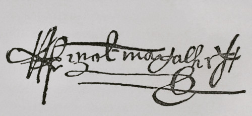 Ferdinand Magellan (1480-1521). Explorer of Portuguese origin. Signature. Facsimile. America.