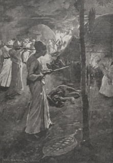 Raids for slaves. Africa. Illustration by W. Hatherell (1855-1928). Photogravure. ""La conquista de