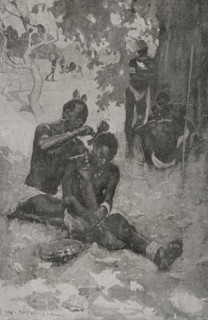 Africa. Gani tribe. Placing a headdress. Illustration by W. Hatherell (1855-1928). Photogravure by