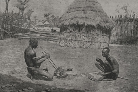 Sudan, Africa. Blacksmiths of the Bari tribe, which lives on the Upper Nile. Photogravure from a