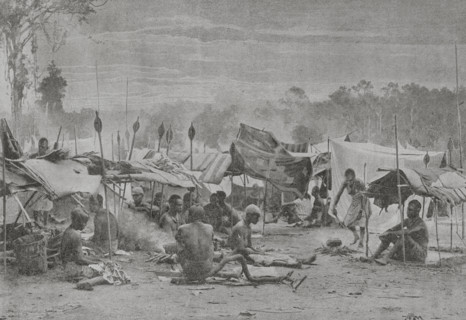 Africa. Boatmen's camp in Gabon. Photogravure by Andre & Sleigh. ""La conquista de Africa"" (The