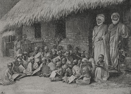 Yorubaland, Africa. Mohammedan school in the Yoruba region, c. 1892. Photogravure from a photograph