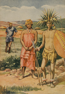 Zimbabwe. Somali warrior. Illustration by Serra Pausas. Chromolithograph. ""La conquista de