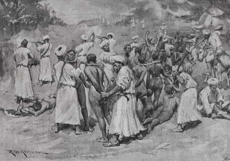 Raids for slaves by the Moors. Africa. Photogravure after an illustration by R. Atkinson. ""La