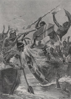 Africa. Naval battle between the Waganda and the Wavuma. Over the years, the kings of Uganda tried