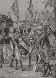 Emin Pasha Relief Expedition (1887-1889). The advance column leaving Yambula. Photogravure by R.