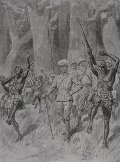 Emin Pasha Relief Expedition (1887-1889). The advance column of the expedition emerging from the