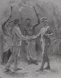 Emin Pasha Relief Expedition (1887-1889). Meeting of Emin Pasha (1840-1892) and Henry Morton
