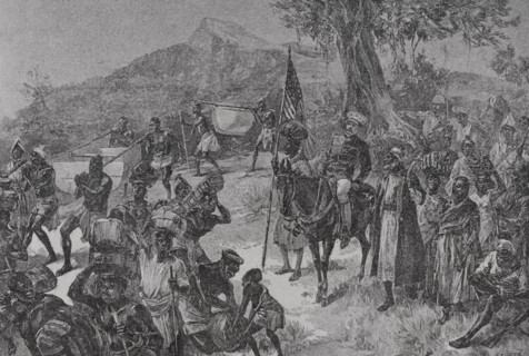 Emin Pasha Relief Expedition (1887-1889). The expedition leaving Matadi, on the Congo, with Tippu