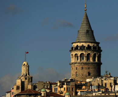 Istanbul, Turkey. Galata Tower or Tower of Christ. It was buit in 1348 during an expansion of the