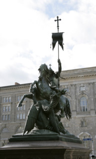 Berlin, Germany. Statue of Saint George slaying the dragon. Bronze sculpture created between 1853