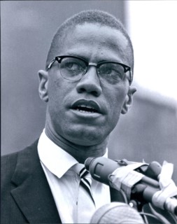Malcolm X at microphone