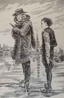 Illustration from the book 'The Silver Skates'. Drawing by Samuil Goldman (1876-1931). 1920s.