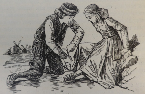 Illustration from the book 'The Silver Skates'. Drawing by Samuil Goldman (1876-1931). 1920s.