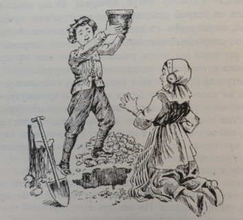 Illustration from the book 'The Silver Skates'. Drawing by Samuil Goldman (1876-1931). 1920s.