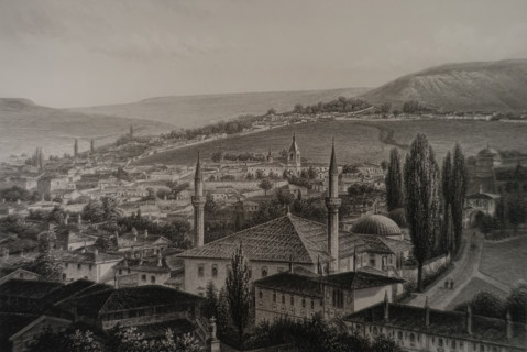 Bakhchysarai. Illustration from Album of all the best views of Crimea. Steel engraving. 1869.