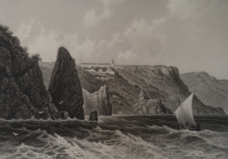St. George's Monastery near Sevastopol. Illustration from Album of all the best views of Crimea. Steel engraving. 1869.