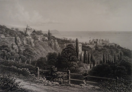 Alupka. Illustration from Album of all the best views of Crimea. Steel engraving. 1869.