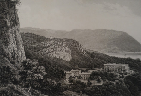 Oreanda. Illustration from Album of all the best views of Crimea. Steel engraving. 1869.