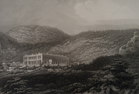 Castle in Oreanda. Illustration from Album of all the best views of Crimea. Steel engraving. 1869.
