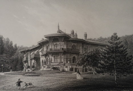 Livadia Palace. Illustration from Album of all the best views of Crimea. Steel engraving. 1869.