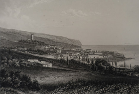 Yalta. Illustration from Album of all the best views of Crimea. Steel engraving. 1869.