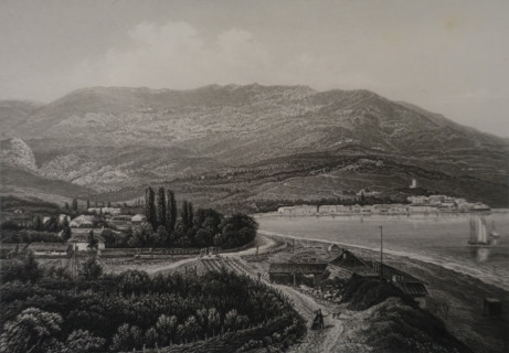 Yalta Bay. Illustration from Album of all the best views of Crimea. Steel engraving. 1869.