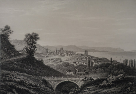 Alushta. Illustration from Album of all the best views of Crimea. Steel engraving. 1869.