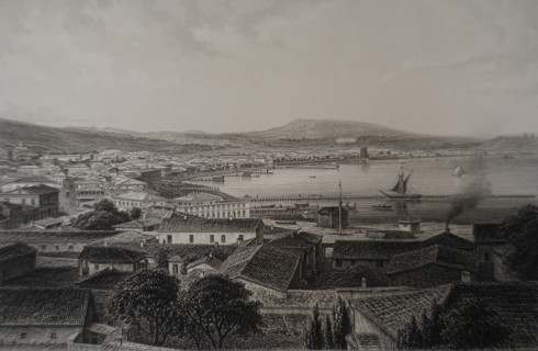 Feodosia. Illustration from Album of all the best views of Crimea. Steel engraving. 1869.
