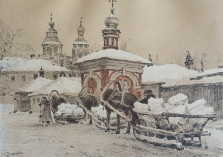 Chapel of Ivan the Warrior. Old Moscow. Lithography. Vladimir Sokolov (1872-1946). 1922.