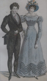 A Lady in Blue and a Gentleman. Illustration from the 'Ladies' Journal'. 1823.