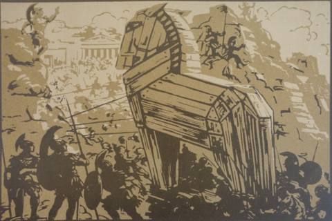 The Taking of Troy. Vadim Falileev (1879-1950). 1923. Color lithography.