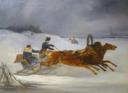 Sverchkov Nikolai Egorovich (1817-1898). Yamskaya troika on winter road. 1849.
