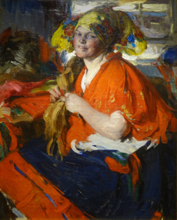 Arkhipov  Abram Yefimovich (1862-1930). Peasant woman in a red shawl. 1919.