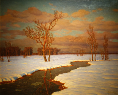 March Evening in Russia. Evening Landscape. Circa 1927-1930. Ivan Fedorovich Shultze (1874-1939).