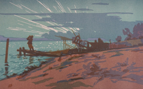 At the Ferry. Vadim Falileev (1879-1950). Early 20th century. Color lithography.