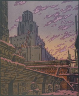 Tower of Kazan Railway Station in Moscow. Vadim Falileev (1879-1950). Early 20th century. Color lithography.