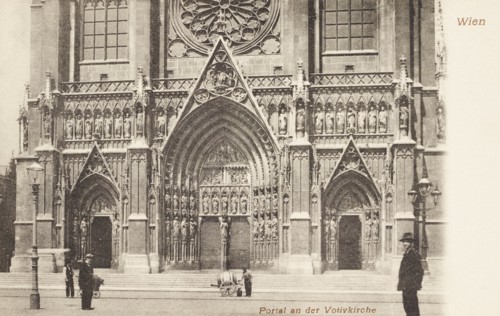 Austria, Vienna, Facade and Main Door at Votive Church