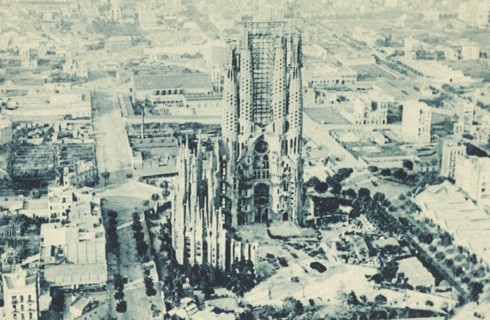Aerial View of Sagrada Familia in Barcelona, Spain