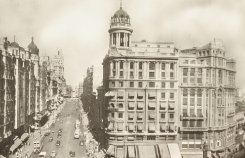 Madrid, historical view of the Gran Vía in Madrid