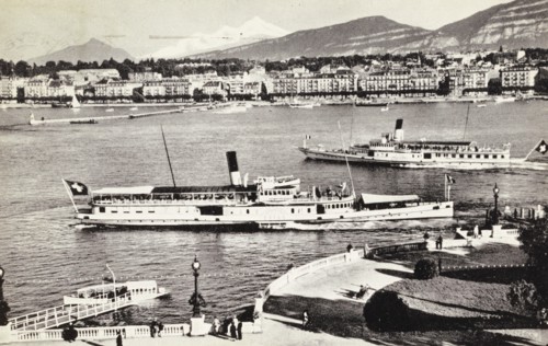 Geneva, view of the harbour and the Mount Blanc Switzerland
