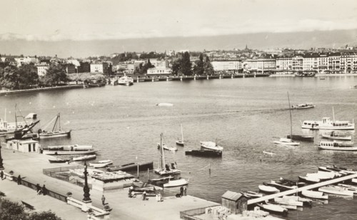 Geneva, view of the harbour, Switzerland, 1949 circa