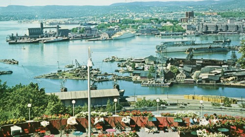 Norway, Oslo, The 19.5 miles long harbour of Oslo seen from Ekberg