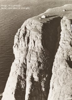 Norge, Nordkapp Aerial view taken at midnight