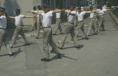 JAPAN, People, Group exercise by Toyota workers.