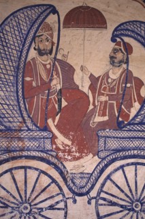 INDIA, Rajasthan, Mandawa, Shekhawati Region old mural of the Raj period