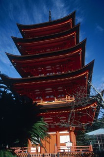JAPAN, Honshu, Miyajima, The red Five Storey Pagoda