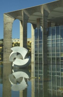 BRAZIL, Federal District, Brasilia, "Hamarati Palace housing the Foreign Office, with meteor statue