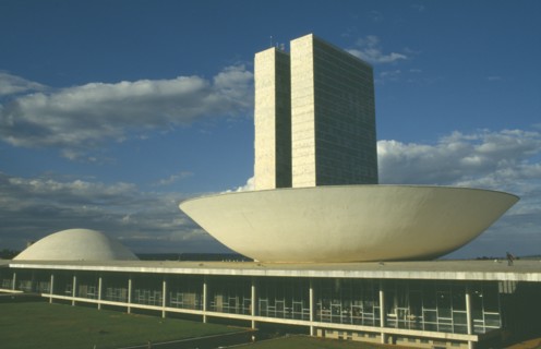 BRAZIL, Federal District, Brasilia, Palace of National Congress. The dishes house the Senate